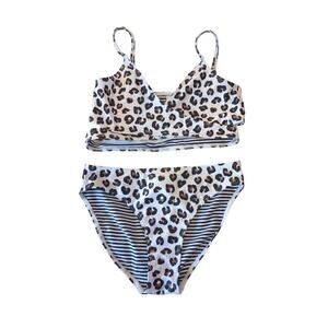 TUCKER + TATE Leopard Print SWIM 2 PIECE BIKINI SET BLack WHITE SIZE 12 $52